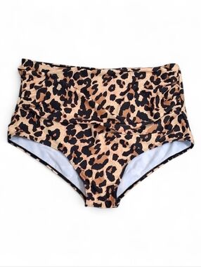 Leopard Print Brown And Black High-Waist Women's Bikini Bottoms Size XXL